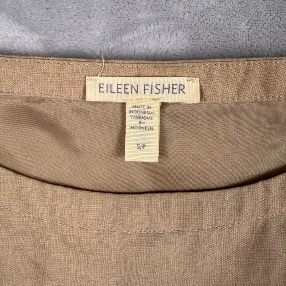 Eileen Fisher Tan Organic Cotton Metallic Shift Dress 3/4 Sleeve Pockets SP - Picture 3 of 9